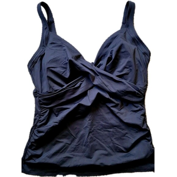 Swim Top Black 18 D Wrap Front XL Solid Underwire Tummy Control Lands End S1008 - Picture 1 of 5